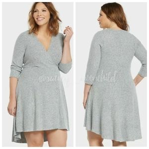 Torrid | Gray Soft Heather Faux Wrap Front 3/4 Sleeve Sexy Dreess Hi Low 00